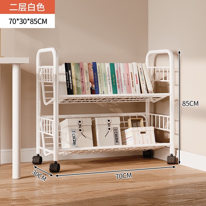 Estante de libros para niños Estante de almacenamiento de hierro forjado contra la pared Estante de almacenamiento de piso Estante de ruedas plegable móvil junto al escritorio
