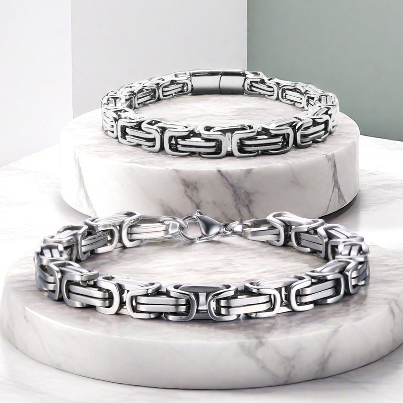 Cross-Border Hot Selling Hip-Hop Gold Black Stainless Steel Upgraded 7mm Imperial Chain Bracelet Titanium Steel Chain Chain