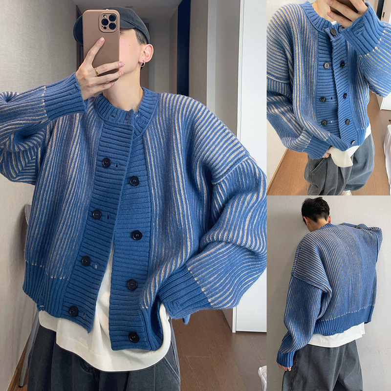 Short-length old money style men's cardigan sweater with gradient texture, loose-fitting knitwear for autumn and winter, cross-border factory wholesale Short-length old money style men's cardigan sweater with gradient texture, loose-fitting knitwear for autumn and winter, cross-border factory wholesale