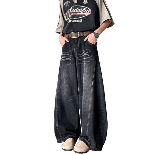 American-style Washed Cat-Eye Buckle Jeans for Women and Men | 2025 Spring Collection — Loose-Fit, Versatile, Slimming Straight & Wide-Leg Pants