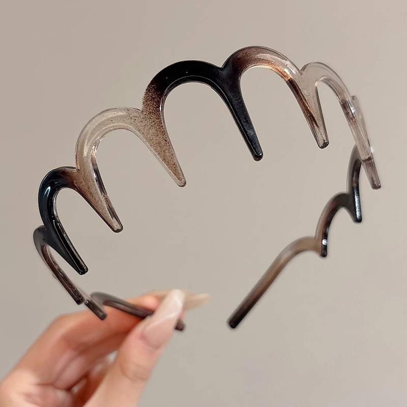 Alto cráneo de lana ondulado banda de cabello para mujeres lavado de cara maquillaje especial banda de cabello con dientes antideslizante acabado de cabello agrupado tocado