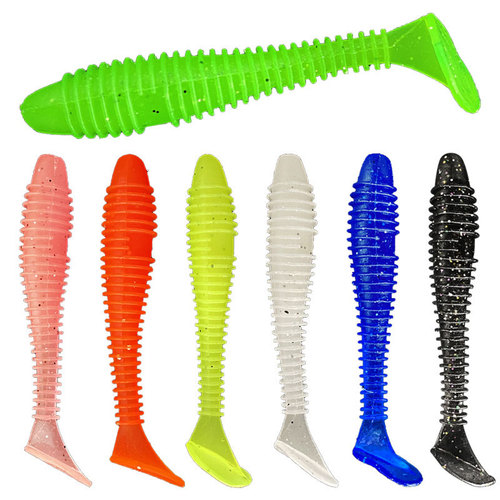 Threaded T-tail monochrome flash spiral T-tail soft bait, soft fish, soft worm, lure, fake bait, mandarin fish bait manufacturer wholesale
