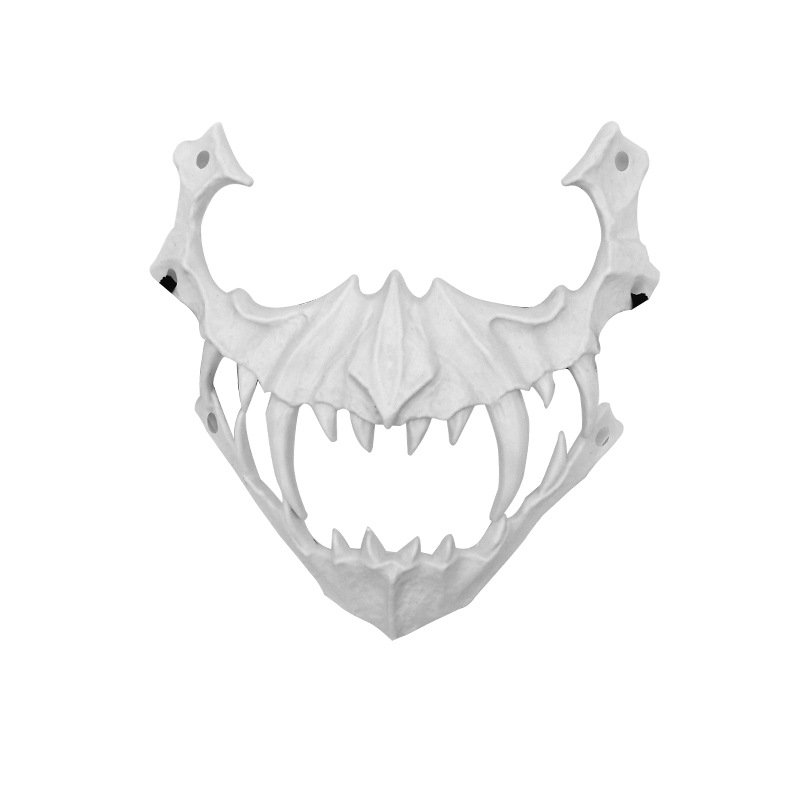 fiesta máscara de esqueleto dientes largos demonio esqueleto mitad cara máscara de lobo detrás máscara gigante disfraz de Halloween