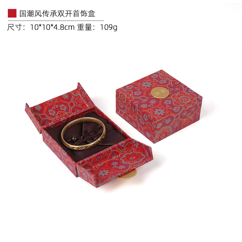 Caja de joyería de oro de estilo antiguo, caja de pulseras de herencia, caja de joyería vintage de jade y esmeralda, caja de embalaje para pulseras, caja de regalo. image 46