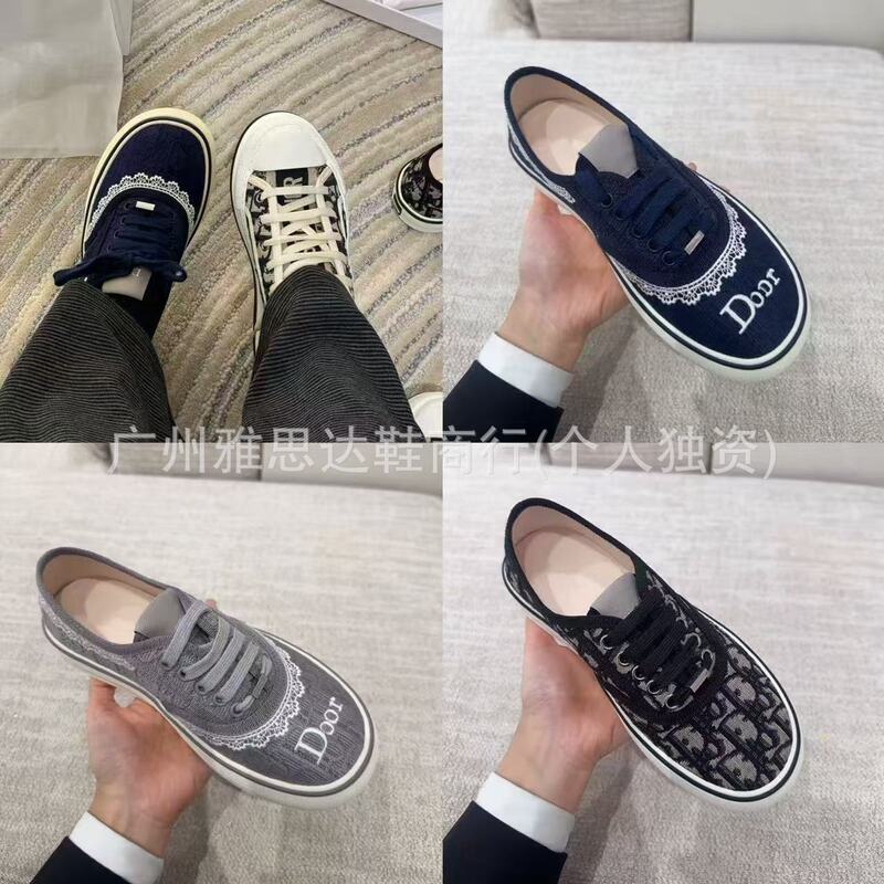 2026 Spring/Summer New Sneakers D Brand Blue Sea Breeze Shoes with Monogram + Lace Retro Flat Sneakers for Women in College Style