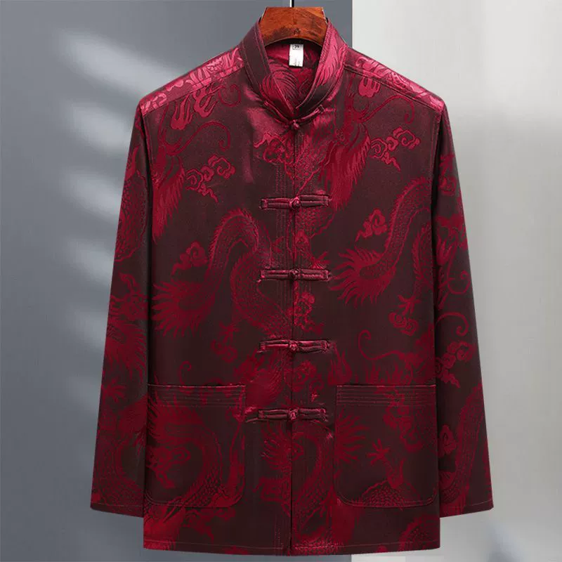 Tang костюм мужской ледяной шелковый топ с длинными рукавами весной и летом