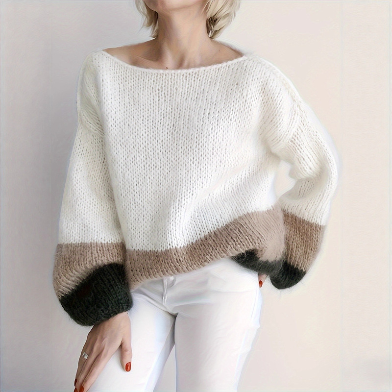 European and American Export Soft Sweater with Contrasting Colors, Age-Reducing, Stylish Round Neck, Fluffy Knitted Lazy Style Autumn and Winter Pullover European and American Export Soft Sweater with Contrasting Colors, Age-Reducing, Stylish Round Neck, Fluffy Knitted Lazy Style Autumn and Winter Pullover