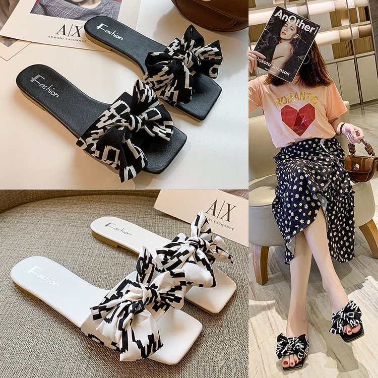Large size flat bottom to wear externally. 2024 summer new floral bow shaped slippers for women_voghion.com