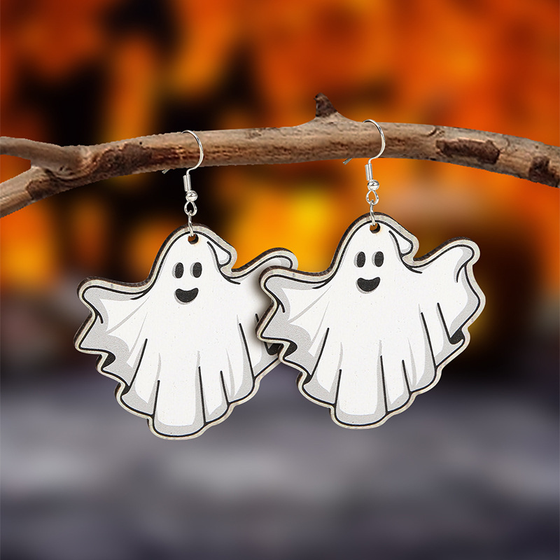 Halloween Festival 1 Pair Funny Halloween Pattern Wood Drop Earrings