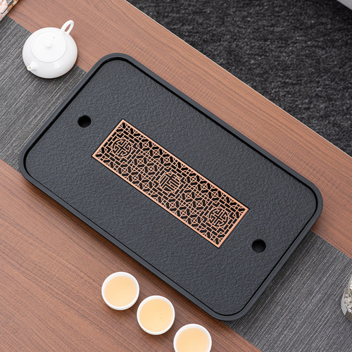 High-end tea tray household small imitation black gold stone tray kungfu tea set tea sea drainage water storage dual-use dry bubble tray wholesale