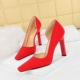 3275-3 style high heels, thick heels, super high heels, shallow cut, pointed side cut, satin square toe, high heels, single shoe for women