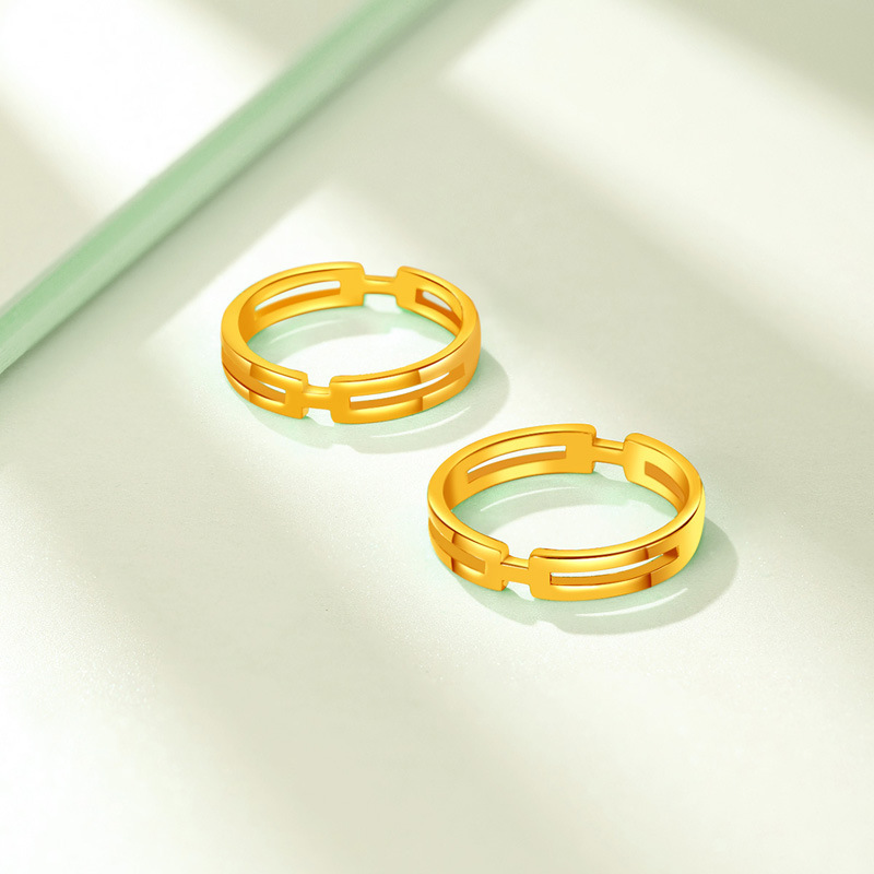 Zhou Jia same style H letter ring sand gold niche design high sense men and women double layer h ring couple style_voghion.com