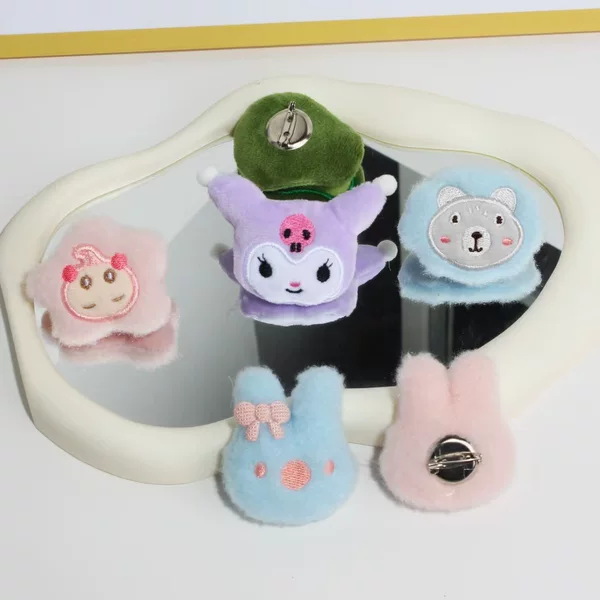 Cartoon Plush Brooch Cute Animal Pin Plush Doll Shoes and Hat Sticker Bag Hanging Ornaments DIY Clothing Accessories