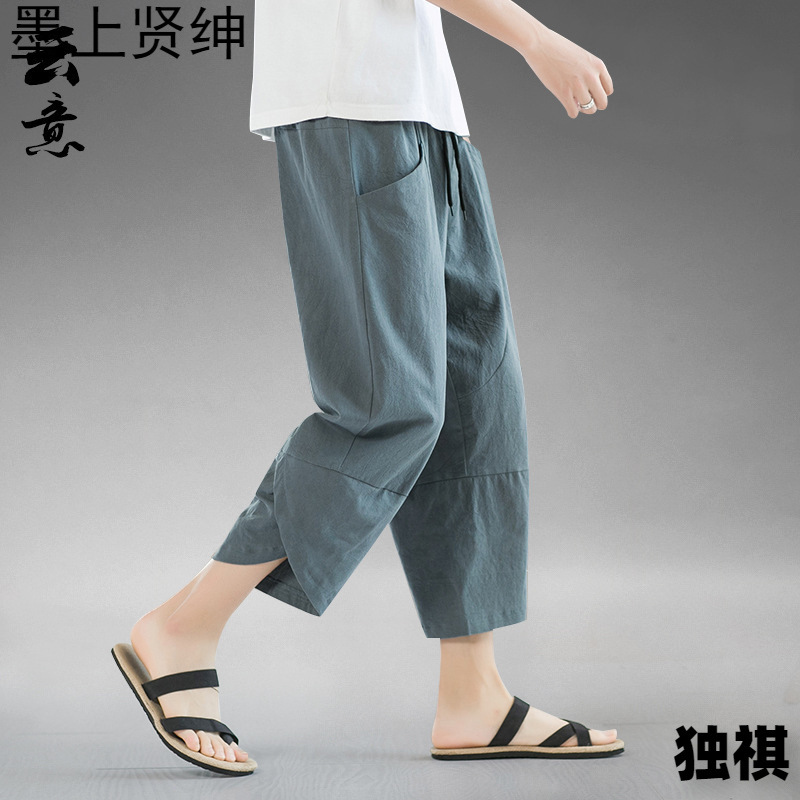 Pantalones cortos para hombres Pantalones cortos de lino fino de verano Pantalones casuales Pantalones anchos sueltos de gran tamaño Pantalones de playa de lino de algodón