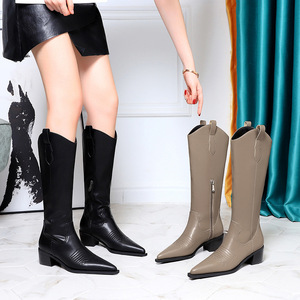 009-7 in Europe and the thick with high boots with wood grain with pointed retro knight new sleeve female high boots in 