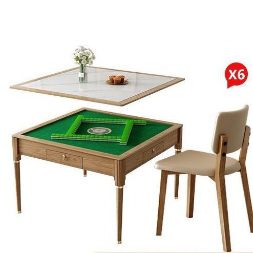 Moderno y simple, completamente automático, tablero de roca de madera maciza, máquina de mahjong, mesa de comedor, mesa de mahjong eléctrica doméstica de estilo crema de doble uso