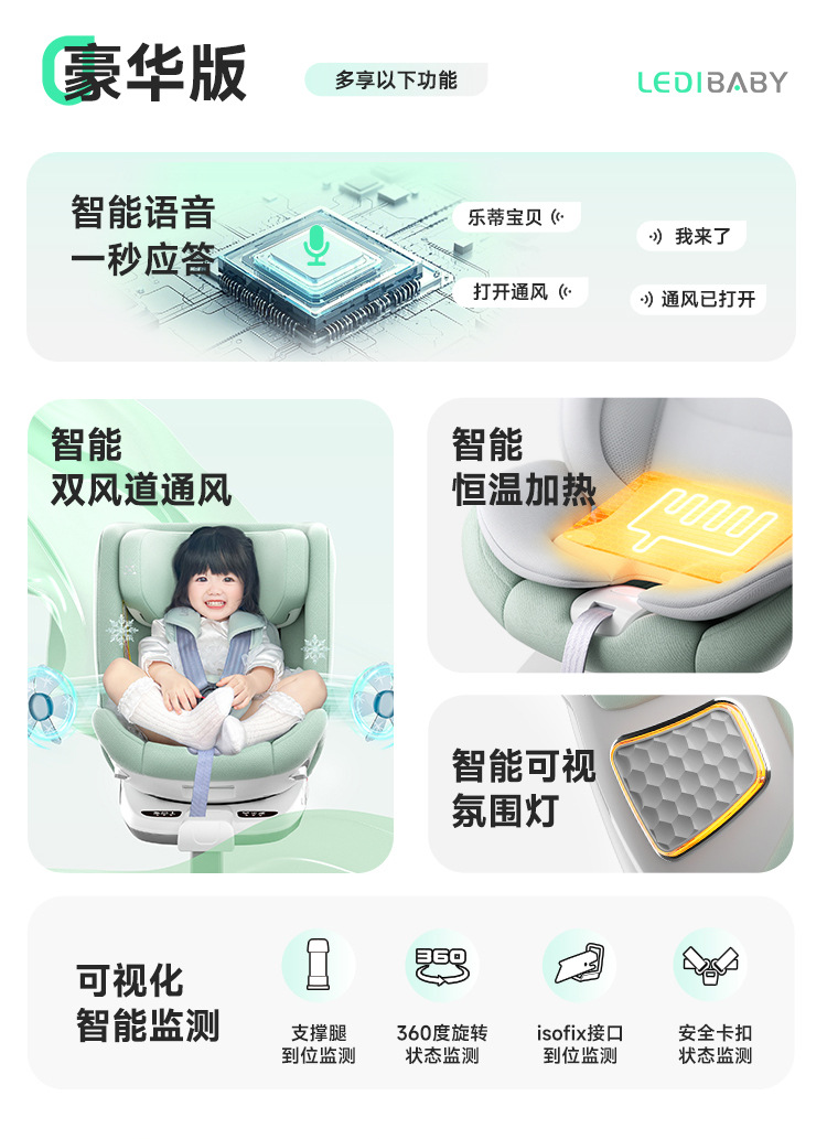 [Brand Source] Leti Baby Smart Ventilation and Heating Child Safety Seat Car 0-12 Years Old Space Capsule