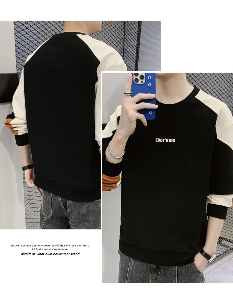 Herren Hoodies im Frühjahr und 2023, neuer Rundhals Langarm T-Shirt Trend, Herbstkleidung, Oberbekleidung mit Unterteil_voghion.com