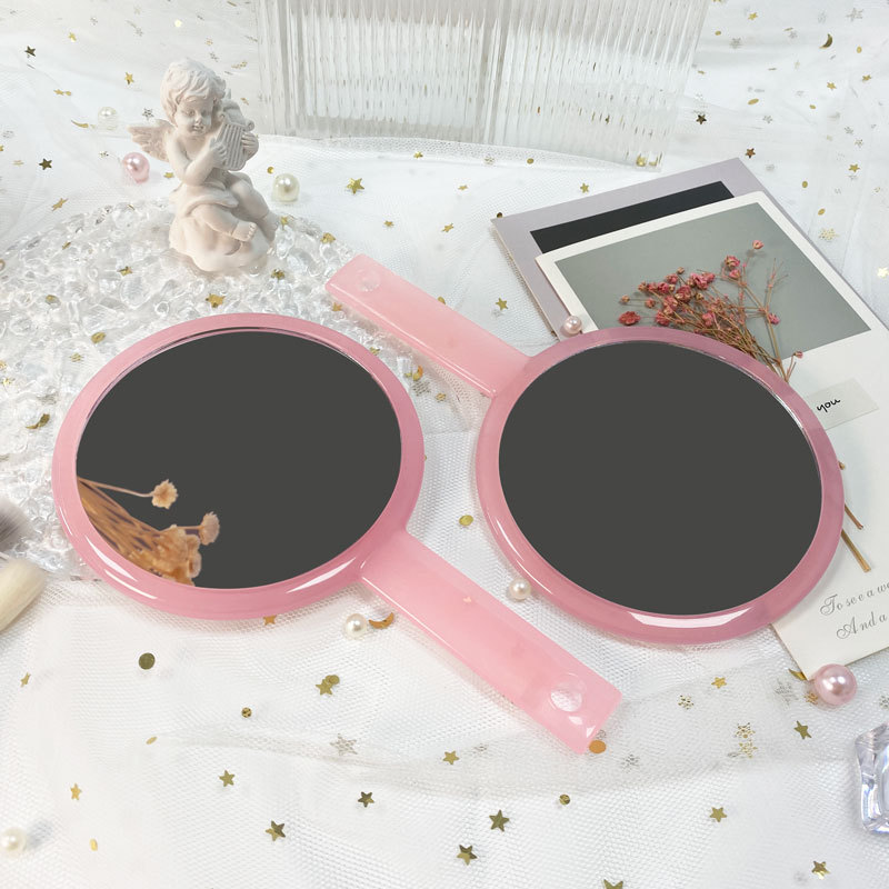 Estilo coreano ins HD de doble cara mango pequeño espejo redondo espejo de maquillaje portátil de mano espejo de regalo de bricolaje