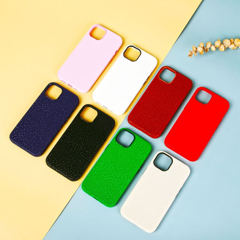 Suitable for Iphone17Promax Colorful Pearlescent Mobile Phone Case 12/16P Full-Cover Pebble Pattern Metal Button Cover