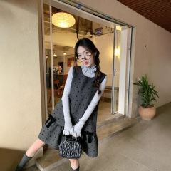 実拍早春甘美お姫様風気質人形波点蝶結びベストスカートセット女性75249