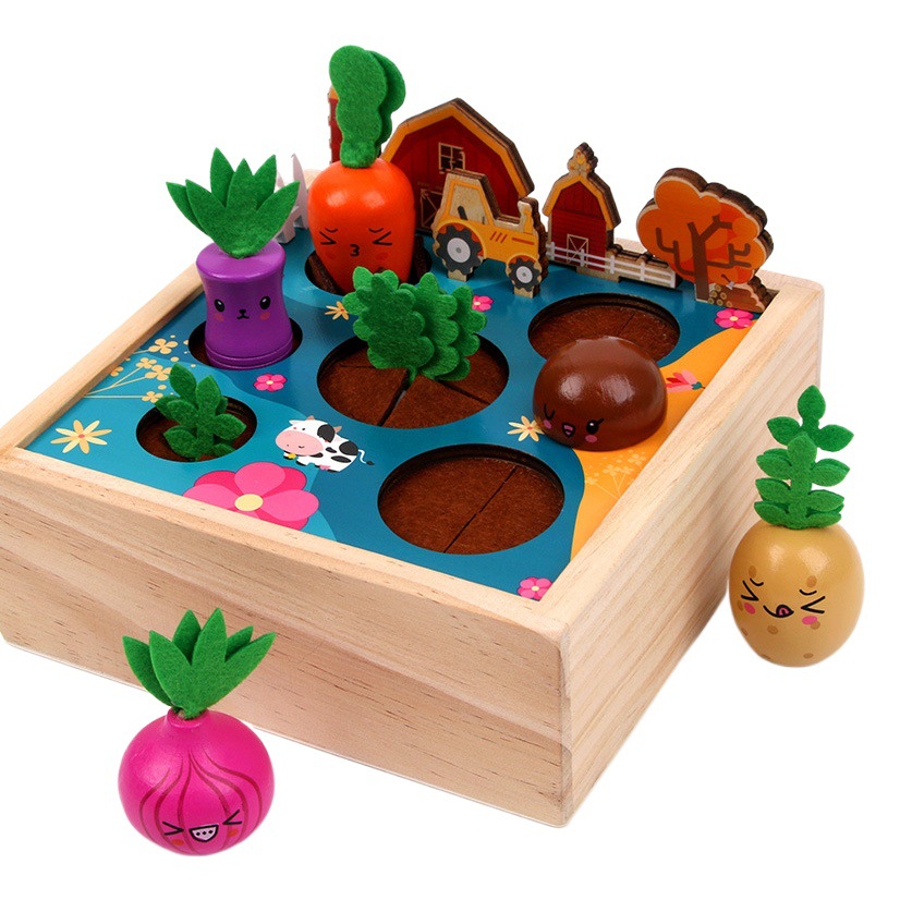 Rábano de granja feliz multifuncional de madera para niños tirando educación temprana kindergarten pesca juguetes educativos interactivos entre padres e hijos