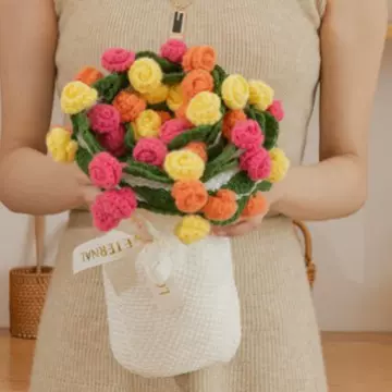 ✅现货腈纶手工玫瑰毯团钩织花朵毛毯铃兰花毯玫瑰花束毯子编织