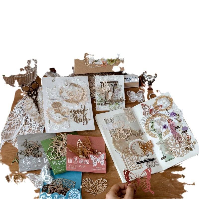 Mo mo material papel flotante flor serie retro hueco mano cuenta DIY material decorativo pegatinas 10 unidades en 6 tipos