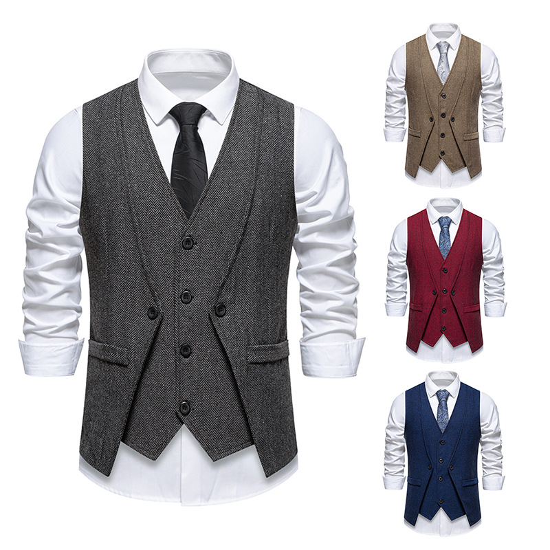 Amazon's New European and American Retro Vest Men's Host Dress Fake Two-Piece Jacket M141