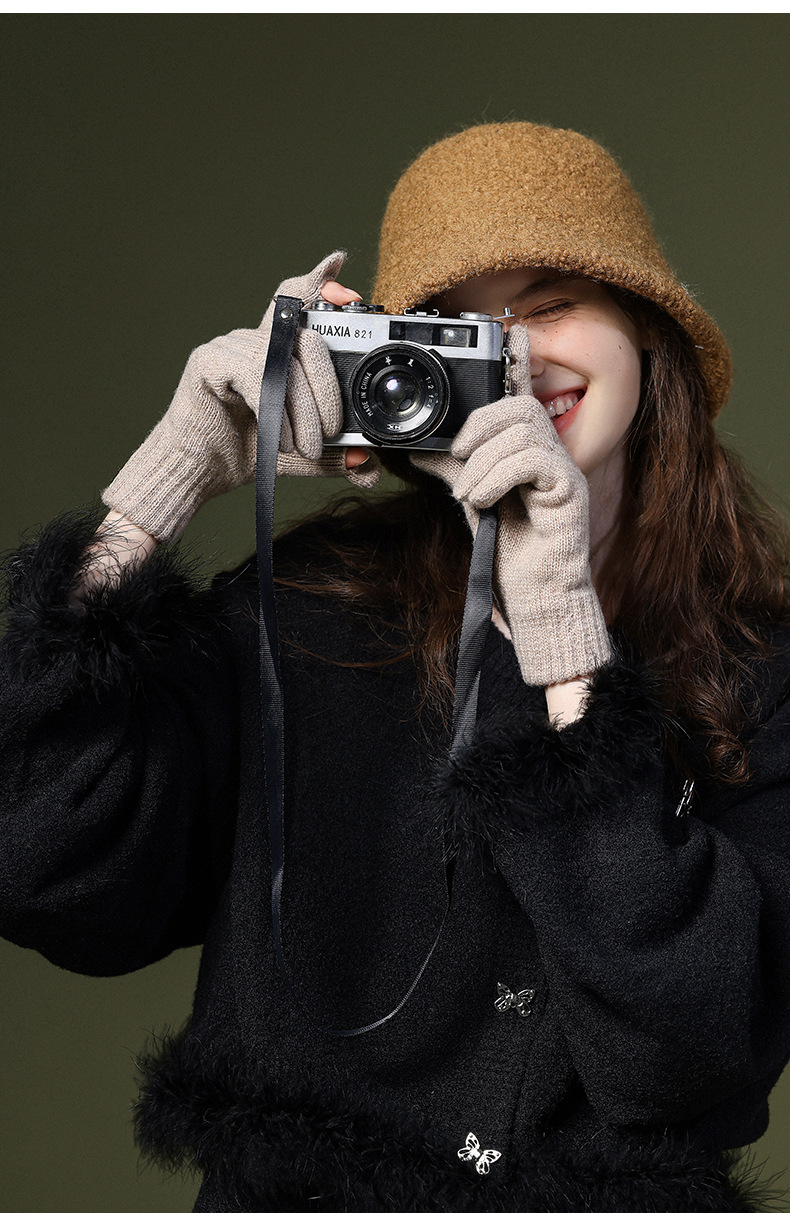Knitted Wool Gloves For Women Windproof Thermal Fleece Lined_voghion.com
