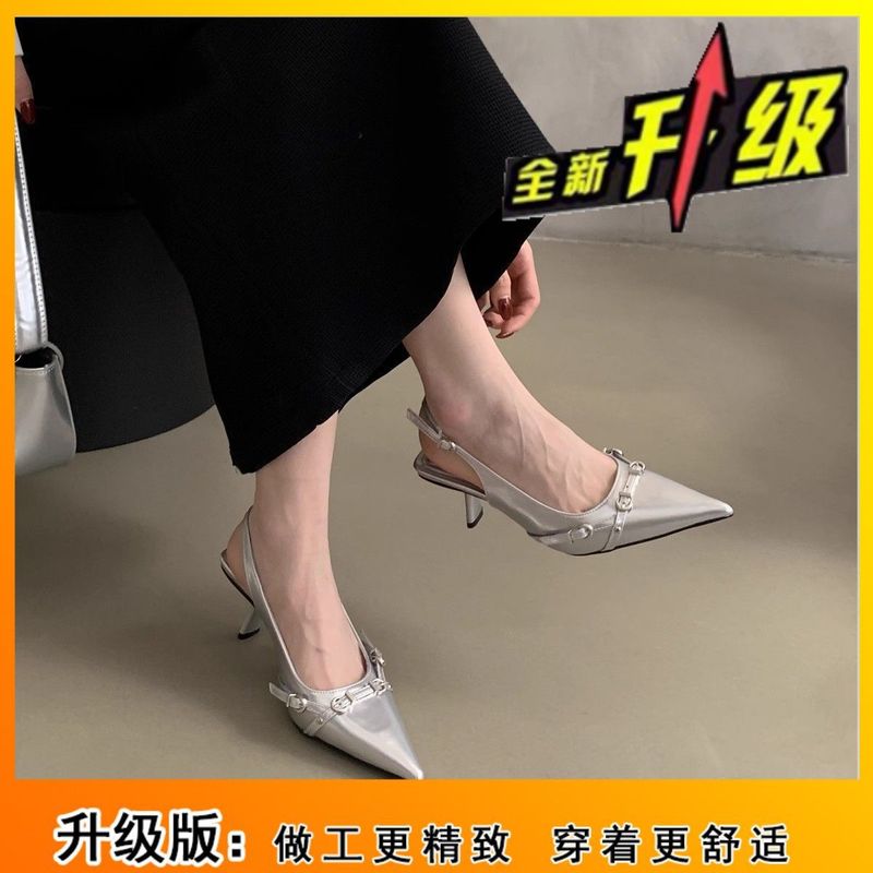 2025春季新款单鞋轻熟风黑色漆皮尖头异形跟高跟超模同款时装凉鞋|undefined