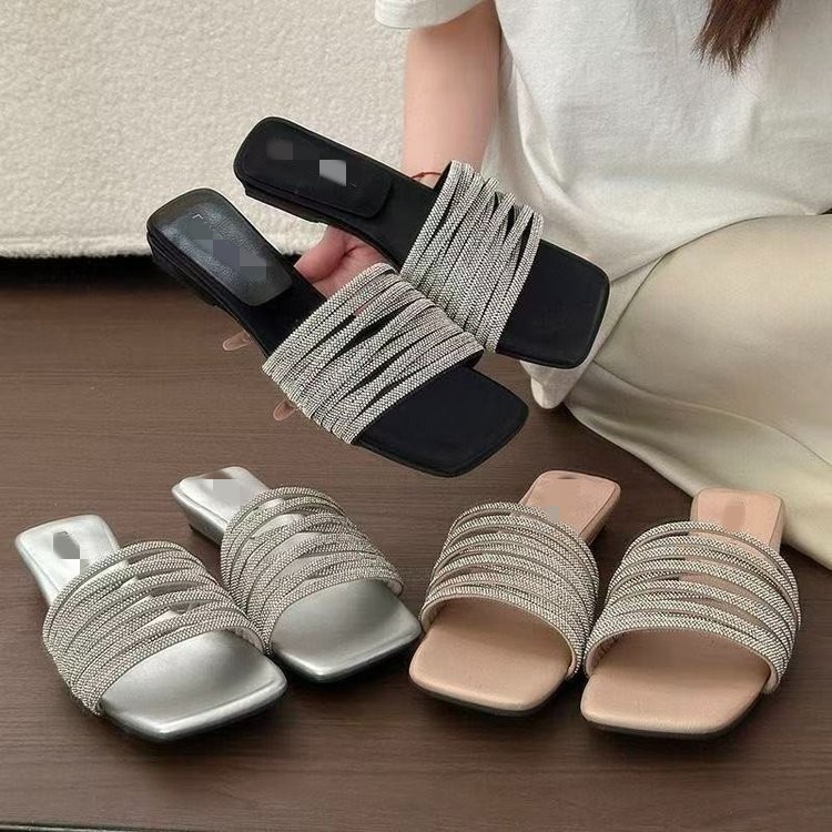 Temperamento francés diamante sandallas para mujeres 06 verano nuevo tacones planos anti-deslizante de playa versátil sandallas frías image 2
