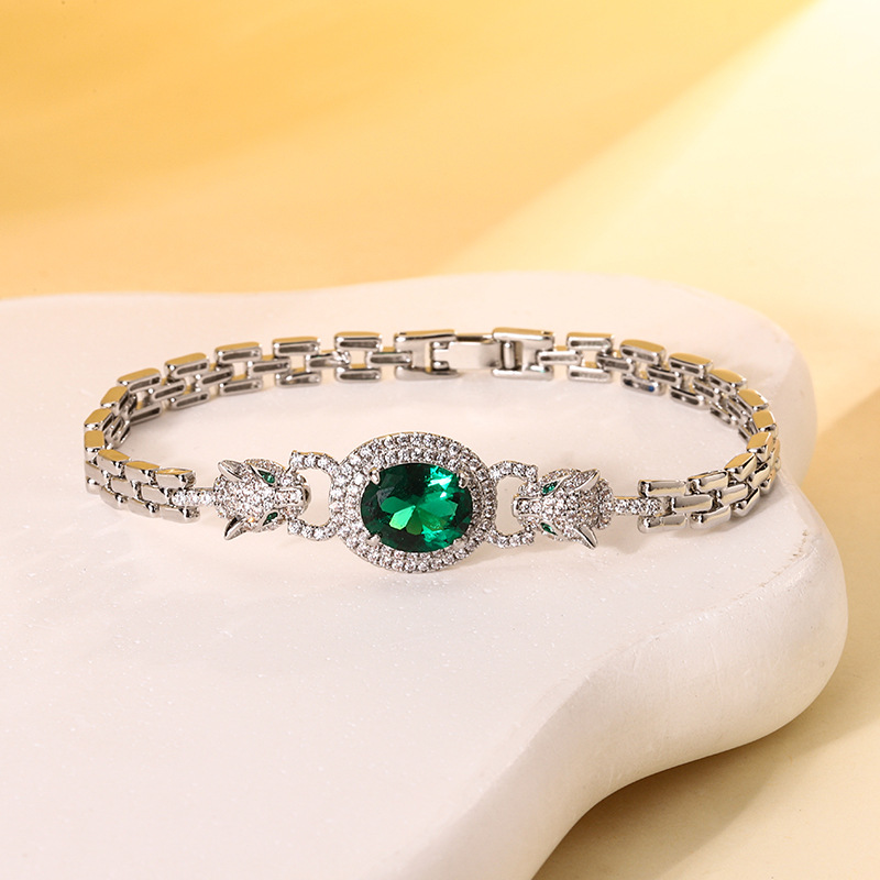 Nueva joyería Zhuang Shengsheng, imitación retro europea y americana, corindón, leopardo, pulsera retro, joyería, piedra principal femenina 8*10