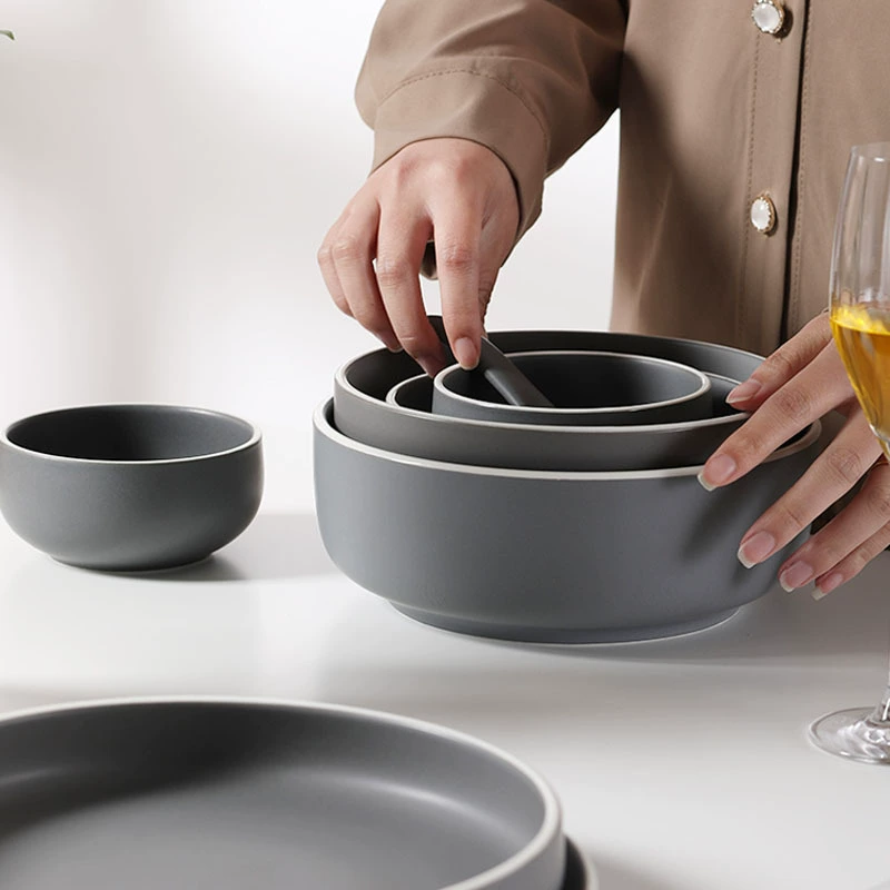Japanese ceramic tableware set, creative soup bowls and plates, simple elegant design
