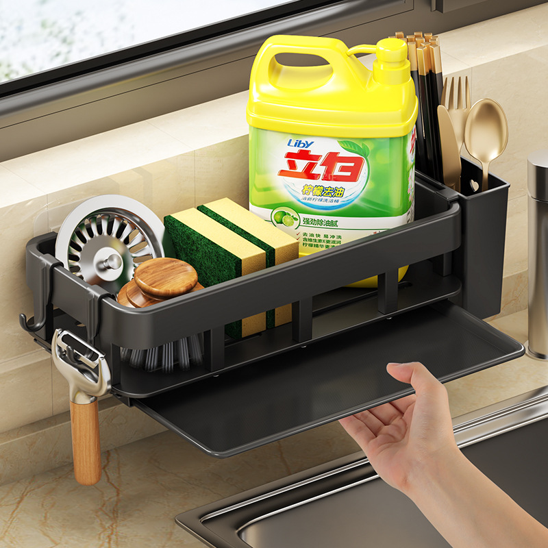 Rag rack kitchen punch-free sponge storage shelf household sink rack wall-mounted faucet drain basket