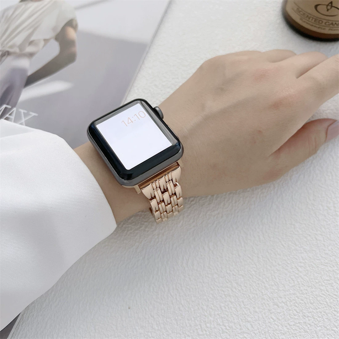 Подходящий для Apple Watch 678910 пятиузелковый металлический ремешок для iWatch S10, пятиузелковый полый стальной браслет, наручный ремешок