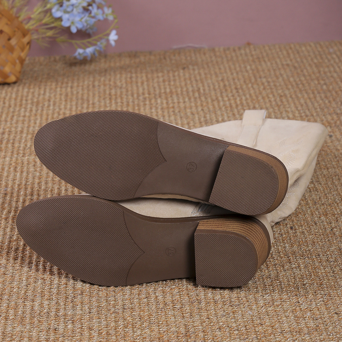 Women's Shoes Boots Large Size Fashion Boots Women's Outdoor Retro Style Pointed Toe Thick Heel Solid Color Side Zipper Women's Mid Tube Cowboy Boots_voghion.com