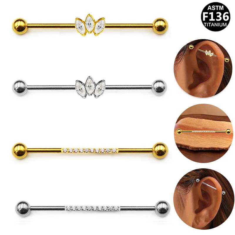 Gabe Europe and the United States cross-border F136 ear bridge external teeth equine eye ear bone nail perforation ear nail three leaf zircon puncture ear nail
