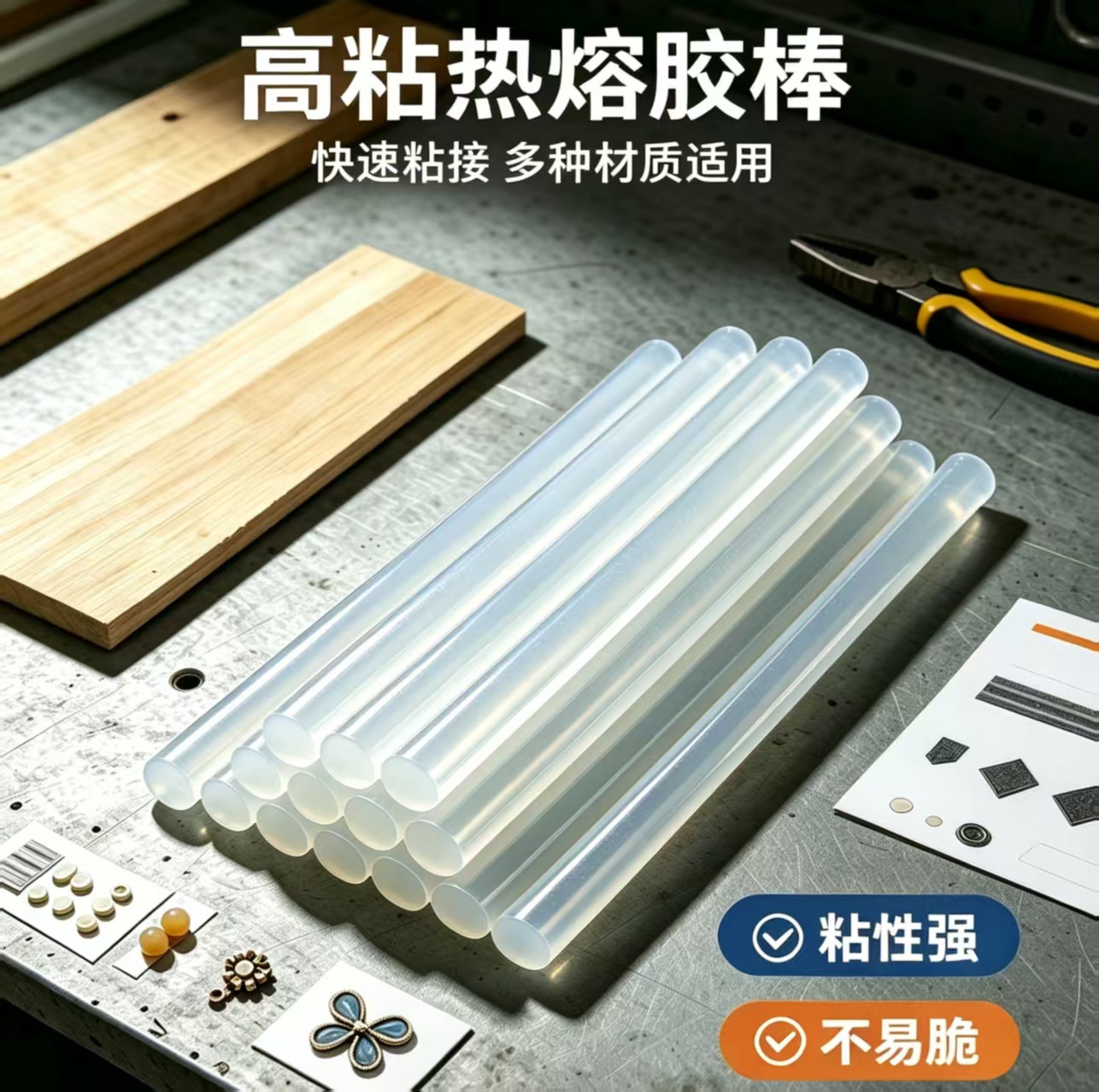厂家直供半透明万能DIY超粘性胶条 饰品发饰强力胶棒伙拼热熔胶棒