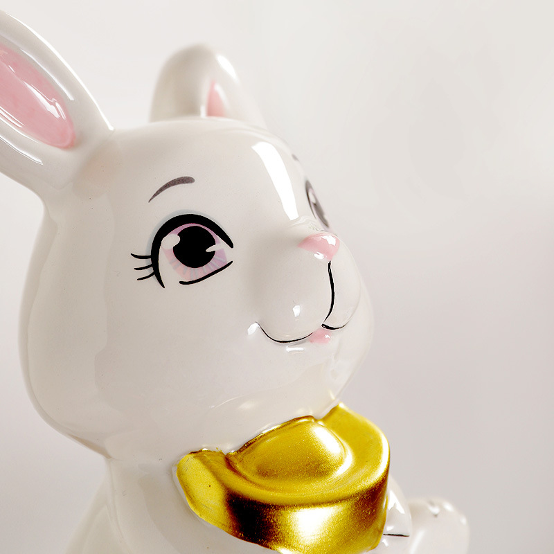 Conejo alcancía caja de cerámica grandes niños lindo alcancía lingote creativo conejo blanco regalo de mano