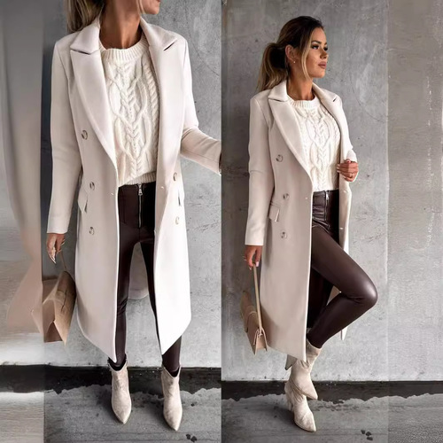 Women's Winter Coats Independent Station Wish Long Sleeve Double Breasted Wool Outerwear for 2025 Autumn