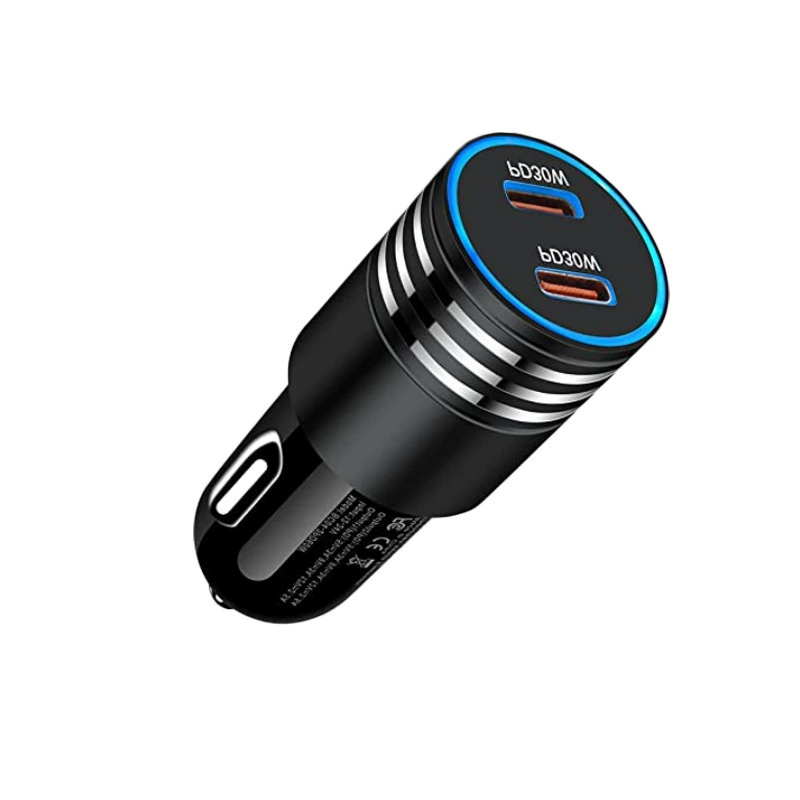 60W двухпортовое автомобильное зарядное PD+PD, быстрая зарядка 60W, новое 60W двухпортовое зарядное с двумя TYPE-C портами