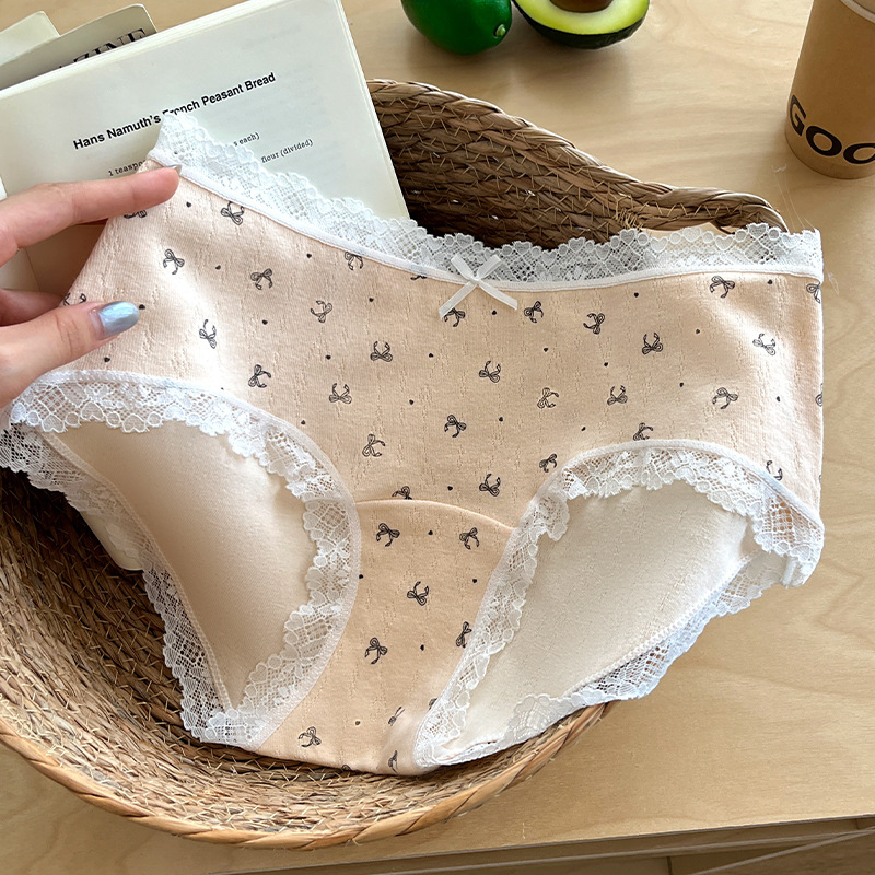 波尔卡无痕蕾丝边女士内裤纯欲全棉抗菌裆少女生夏薄款式三角内裤|undefined