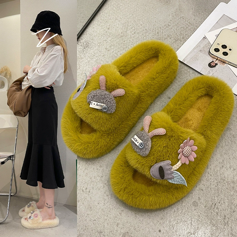 Интернет Знаменитые тапочки Maomao с плоским дном, милый мультяшный кролик, однотонные тапочки с открытым носком для женщин, осень 2022 для дома