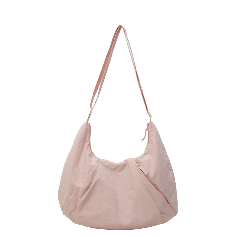 Japanese Style Pleated Crossbody Bag For Women, Large Capacity Solid Color Nylon Dumpling Bag, Commuter Shoulder Bag For Students - Thumbnail 2