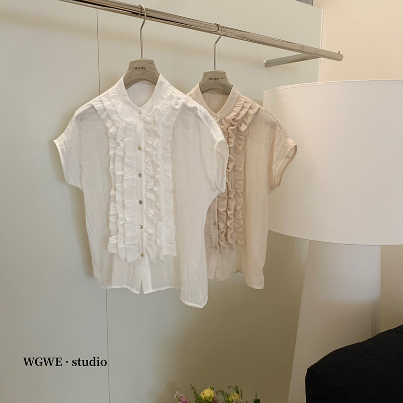 WGWE3569法式木耳边纽扣小众衬衣设计感上衣小衫|undefined