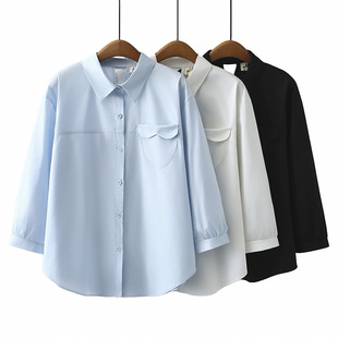 2025 Spring New Long Sleeve Plus Size Women's Shirt with Back Hollow Cardigan for Chubby Girls 100kg Back Shirt 2503