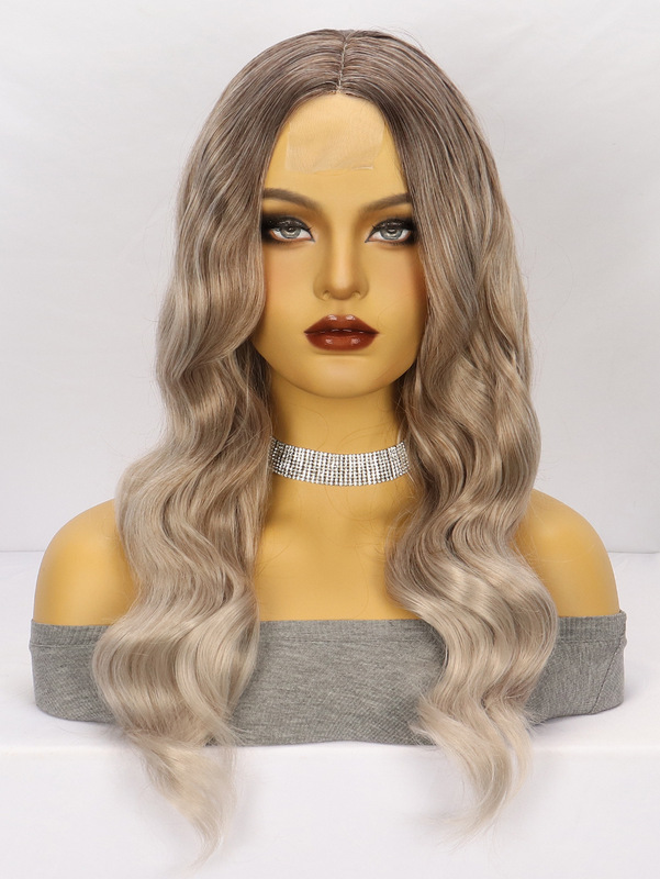 アマゾンの新しい茶色のロングストレートヘアビッグウェーブロングカーリーヘア化学繊維フロントレースレディースウィッグヘッドギア小スポット|undefined