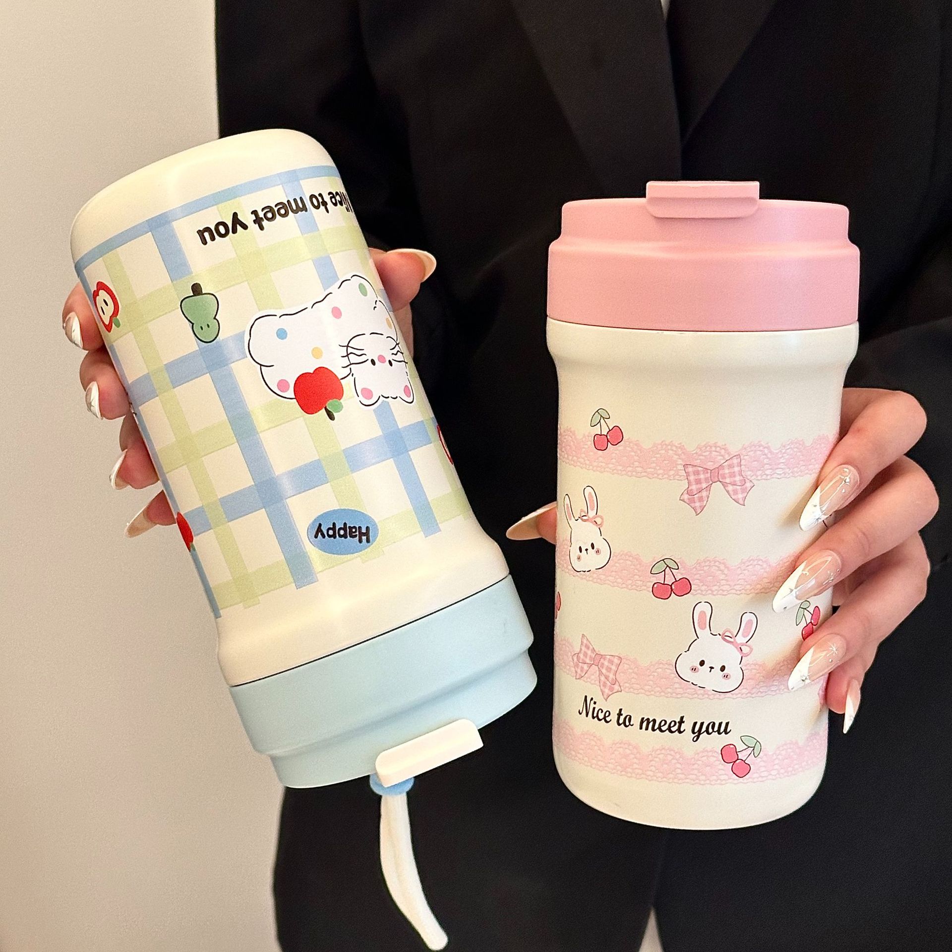 可爱便携随行保温杯大容量女生高颜值吸管水杯办公室便携咖啡杯