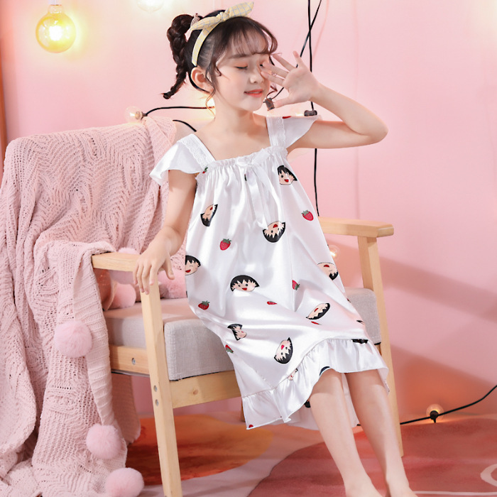 Hielo vestido de pijama de niños princesa viento de verano caricatura de seda de simulación de chicas cabina vestido de mangas cortas ropa para el hogar